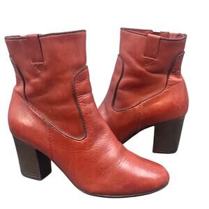 Clarks Booties 8.5 Stroll Vine Leather Burnt Orange Boho Biker College Western